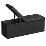 SONGMICS 43 Inches Folding Storage Ottoman Bench with Flipping Lid, Storage Chest Footrest Padded Seat with Iron Frame Support, Black ULSF75BK