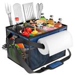 FANGSUN Large Grill and Picnic Caddy with Paper Towel Holder, BBQ Organizer for Utensil, Plate, Condiment, Collapsible & Easy Carry Griddle Caddy, Must Haves for Outdoor, Camper, Travel, Car, RV