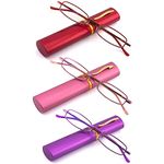 SOPHILY 3 Pack Slim Pocket Reading Glasses for Men Women Blue Light Blocking Compact Readers Spring Hinge Metal Frame Eyeglasses with Portable Pen Clip Tube Case (Red Pink Purple,1.25)