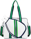 Queen of the Court Pickleball Bag, Pickleball Bag with Fence Hook, pickleball tote, Pickle Ball Bags for Women, Cute Pickleball Bag (White Navy/Green/Silver)