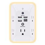 Outlet Extender with Night Light, Multi Plug Outlet, Power Bar Surge Protector 4 USB Charging Port(1USB C), USB Wall Charger Power Strip Electrical Outlet Splitter for Home Office Dorm Room ETL Listed