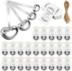 Umigy 12 Set Heart Shaped Measuring Spoon Tea Spoons Wedding Baby Shower Favors for Guests Set Heart Shape Drawstring Organza Bag Gift Tag Rope for Wedding Bridal Shower Souvenir (Silver)