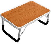 MEDITIVE Smart Multi-Purpose Portable Folding Laptop Table, Wooden Finish, Aluminum Alloy, Durable,Anti-Scratch Waterproof, for Study Table & Bed Table