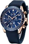 BENYAR Classic Fashion Quartz Chronograph Watch Casual Sport 30M Waterproof Leather Band Mens Watches (Golden Blue)