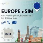 travSIM Europe eSIM | 2 GB Data at 4G/5G Speed | Free Roaming in The UK, Switzerland and EU | Plan on eSIM for Europe is Valid for 7 Days