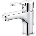 GRIFEMA-PROTO G11003 Single Lever Bathroom Sink Tap Chrome-Plated Brass Basin Faucet With Back Waste Pluge Hot and Cold Water Countertop Basin Mixer Washroom Faucet with 40CM Flexible G3/8 Inch Hoses