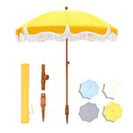 MFSTUDIO 7ft Patio Beach Umbrella with Fringe, Tassel Umbrellas UPF50+ with Tilt Button & Crank, Holiday Outdoor Umbrella with Carry Bag, Ideal for Garden Lawn Poolside, Yellow