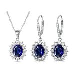 PRETTERY Sapphire Jewellery Sets for Women, Sterling Silver Blue Sapphire Pendant Necklace Earrings Set, Gift for Girlfriend Wife Mother Christmas Valentine’s day Birthday Present