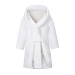 NautySaurs Boys Dressing Gown Girls Unisex Children's Bathrobe Soft Flannel Fleece Robe for Kids 1-12 Years (Plain - White, 5-6 Years)