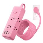 NTONPOWER Pink Extension Cord 10 ft, 1080 Joules Surge Protector Power Strip with 6 Widely Outlets 3 USB (1 USB C), Flat Plug Extension Cord Power Strip Long Cord for Home Office Dorm Room Essentials