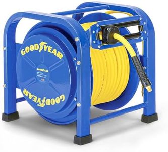 Goodyear Retractable Air Hose Reel, 3/8" x 100 Feet, 300 PSI, Spring-Driven Steel, Heavy Duty Industrial, Flex Hybrid Polymer Hose, Portable and Durable