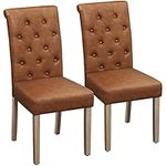 Yaheetech Set of 2 Dining Chairs Upholstered Kitchen Chairs Classic Fabric Chairs High Back Soft Padded Seat and Wooden Legs for Dining Room, Kitchen and Home, Retro Brown