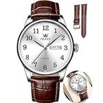OLEVS Brown Leather Watches for Men