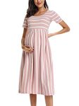 Love2Mi Womens Short-Sleeve Maternity Dress Casual A-Line Midi Pregnant Dress