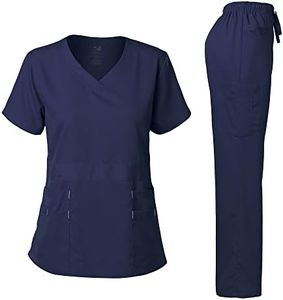 Dagacci Medical Uniform Women's Scrubs Set Stretch Ultra Soft V-Neck Top and Pants Navy S
