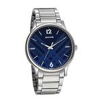 Sonata Smart Plaid Quartz Analog Blue Dial Stainless Steel Strap Watch for Men-NR77105SM01W