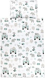 TupTam Biancheria da letto per bambini Ragazzi Ragazze Set 2 pezzi 100 x 135 cm + 40 x 60 cm, Zoo Verde, 135x100 cm