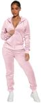 Womens 2 Piece Velour Tracksuit Two Piece Soft Velvet Hooded Outfits for Women, Longsleeve Zip Up Hoodie Workout Pants Jogging Sets Sweatpants Matching Suit Sports Sweatshirt Athletic Set with Pockets