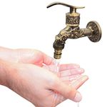 HASTHIP Tap For Bathroom, Retro Wash Basin Faucet Bathroom Wall Mount Faucet Outdoor Garden Hose Single Cold Tap For Garden Kitchen Bathroom, Zinc Alloy Vintage Carved Pattern (4Inch), Polished