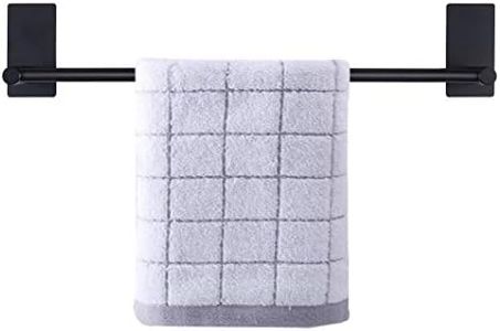 NearMoon Self Adhesive Bathroom Towel Bar- Stainless Steel Bath Wall Shelf Rack Hanging Towel Stick On Sticky Hanger Contemporary Style, NO Drilling (Matte Black Finish, 16-Inch Towel Rack)