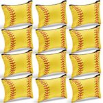 Frienda 12 Pcs Softball Makeup Bag Sport Cosmetic Bags Canvas Softball Pouch Bags Portable Makeup Pouch Bag Travel Makeup Organizer for Women Men Team Player Travel (Softball Style), Yellow, Softball