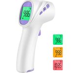 No-Touch Forehead Thermometer for adults, Infrared Digital Thermometer for Kids & Babies with LCD Backlight Display, Fever Alarm and 1 second Reading (Purple)