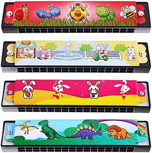 UPINS kids Harmonica Party Favors,4Pcs Cartoon Harmonica Key of C 16 Hole Harmonica for Birthday Parties, Goodie Bags