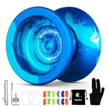 MAGICYOYO N11 Professional Unresponsive Yoyo N11 Alloy Aluminum YoYo Ball (Dark Blue Splash Sky Blue) with Bag, Glove, 12 Yoyo Strings and Responsive Bearing Kit