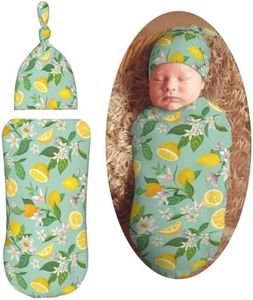 Muishi Flowers with Lemon Newborn Swaddle Blankets Hat Sets Soft Baby Receiving Blanket Swaddle Sack for Baby Shower Infant Boy Girl Gift