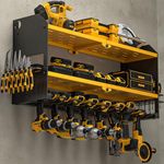 YYR Power Tool Organizer Wall Mount, Cordless Drill and Battery Holder, Electric Tools Hanger Storage Rack with Charging Station, Garage Organization Floating Shelf - Made of Heavy Duty Metal, Yellow