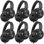 AILIHEN Headphones Wired 6 Pack Bulk with Microphone for School, Over-Ear Headsets for Kids Students, Teens, Adult, Classroom, Library, Chromebook, Laptop, Adjustable, Foldable, 3.5mm Jack (Black)