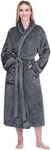PAVILIA Robes For Women, Fleece Soft Fluffy Bathrobe, Plush Cozy Long Spa Robe, Satin Trim (2XL/3XL, Grey)