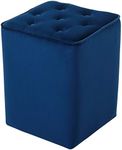 BIRDROCK HOME Tufted Navy Velvet Ottoman Foot Stool - Square - Soft Compact Padded Stool - Great for The Living Room, Bedroom and Kids Room - Upholstered Small Furniture