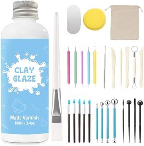EIGTWEN 100ml Air Dry Clay Glaze and 29pcs Clay tools kit, Matte Clay Varnish Protects Clay from Surface Wear, Pottery Tools Can be Used for Stippling, Carving, Molding, and Shaping Clay Crafts(Matte)