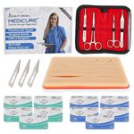 Medicure Standard Suture Practice Kit - Large Silicone Suture Pad with Pre-Cut Wounds and Suture Tool Kit - Demonstration and Education Use Only