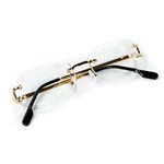 Street Knitted Men'S Men's Rimless Gold Frame Luxury Hand Carved Diamond Cut Clear Lens Glasses Medium Gold