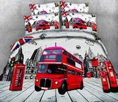 Duvet Double Cover Set City Red Bus Bedding Polyester Duvet Covers Easy Care Duvet Set With Zipper Closure And Corner Ties Bedding Set With Pillowcases Single 55.1X78.7 Inch