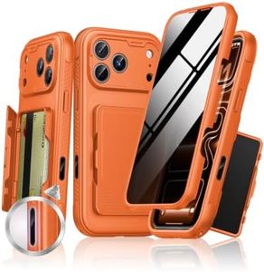 K KAMERIO Designed for iPhone 17 Pro Max Case with Built-in Privacy Glass Screen Protector, Full Body Case w/Card Holder, Full Camera Protector, Camera Control Cover, Military Drop Protection,Orange