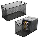 Black Mesh Metal CD Holder Box Organizer, Open Storage Bin, Set of 2