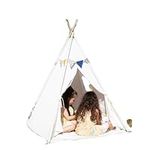 Kids TeePee Play Tent Luxury Floor Mat LED Lights Bunting Safety Clamp Carry Bag Silicone Feet Indoors/Garden/Beach Children