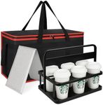 Bodaon XXXL Insulated Food Delivery Bag with Hard Bottom & 6-Cup Drink Carrier, Professional Pizza Delivery Bag for Commercial Catering, Thermal Frozen Grocery Bags, Heavy-Duty Hot Cold Carrier