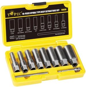 TOPEC 10-Piece Spiral Type Deep Socket, Spark Plug, Bolt Remover Set, for Removing Deep-Set and Broken Nuts, Bolts, Studs, Fittings, Threaded Tubes