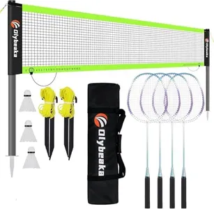 Olybeaka Professional Baminton Set, Portable Badminton Net Set for Backyard with Carring Bag, 4 Aluminum Badminton Rackets, 3 Shuttlecocks - Easy Set Up & Durable