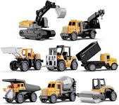 HONGTUO Alloy Mini Construction Vehicles，8Pcs Die-cast Construction car Toys Set，Excavators Mixer Truck Bulldozers Forklift Dump Truck Cranes Toys, Pull Back Car Toys for Toddlers Kids Boys & Girls