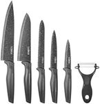 Tower T81522G Kitchen Knife Set, Stone-Coated with Non Stick Coated Stainless Steel Blades, Grey, 6-Piece Knife Set