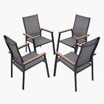 MFSTUDIO 4 PCS Aluminium Patio Dining Chairs Set,Textilene Outdoor Stackable Chairs with Wooden Armest for Garden, Poolside, Backyard,Grey