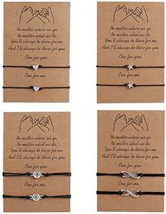 4 Paires Bracelets d’Amitié pour Homme Femme Fille Garçon Bracelet Couple Réglable avec les Motifs Coeur Étoile Infini Boussole Bracelet Tressé à la Main Cadeau pour Couple Famille Meilleurs Amis