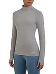 TCA Women's SuperThermal Long Sleeve Performance Base Layer Running Training Workout Top - Mock Neck - with Thumbholes - Light Grey Marl, M