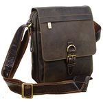 VISCONTI - Men's Leather Shoulder Bag - Small Crossbody Satchel - Messenger Bag for Tablet And A5 Notebooks - 16011 LINK - Oil Brown