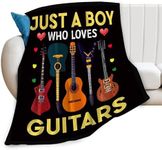 Just A Boy Who Love Guitars Blanket Guitar Music Decor Throw Blanket Gifts for Boys Girls Super Warm Soft Plush Lightweight Fleece Flannel Blanket Winter Couch Bedding Blanket for Kids Women 40"x50"